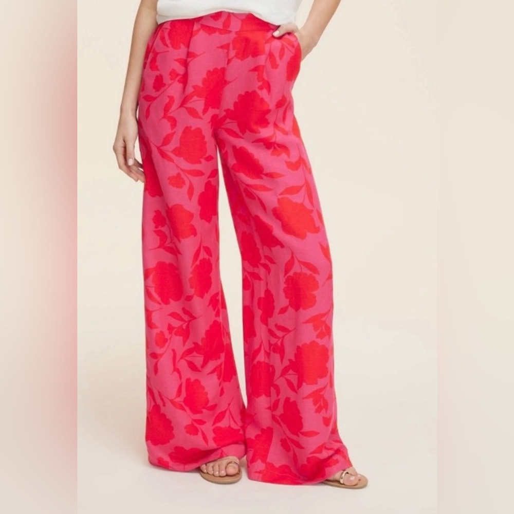 Kate‎ Spade Target Classic Rose High-Rise Wide Leg Linen Trousers Pink/Red XS